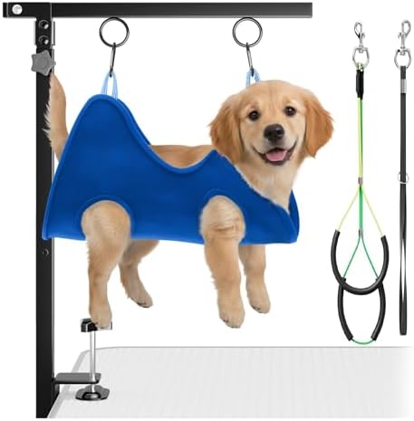 Adjustable Foldable Dog Grooming Arm with Clamp, 26–40 in Height, Safety Hammock & No-Sit Holders, Grooming Restraint for Small & Medium Dogs by pickpiff