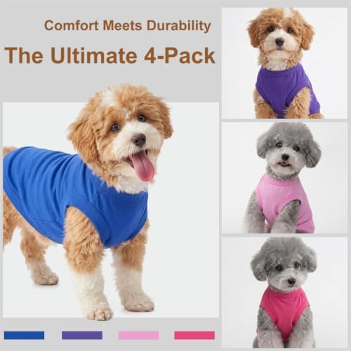 Chol&Vivi Dog Clothes Shirts, 4pcs Shirt for Large Size Dog, Blank Pet Cotton Sleeveless Apparel Soft and Lightweight, Tank Top for All Breeds, Blue/Purple/Pink/Rose Red, XX-Large - Image 2