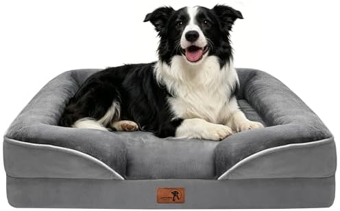 Spotted Play Orthopedic Dog Bed with Sides - Dog Sofa Beds for Large Dogs, Supportive Foam Pet Couch Bed with Washable Removable Cover, Waterproof Lining and Non-Slip Bottom, Grey - L by Spotted+Play