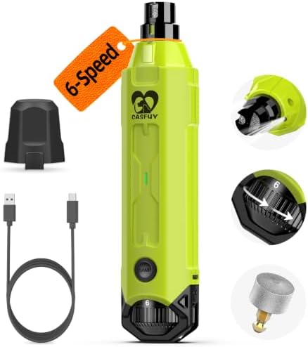 Casfuy 6-Speed Dog Nail Grinder - Newest Enhanced Pet Nail Grinder Super Quiet Rechargeable Electric Dog Nail Trimmer Painless Paws Grooming & Smoothing Tool for Large Medium Small Dogs (Green) by casfuy