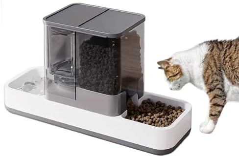 kathson Gravity Cat Food and Water Dispenser Automatic Dog Feeder Waterer 2 in 1 Auto Pet Food and Water Bowl Set Self Feeding for Puppy Kitten，Grey by kathson