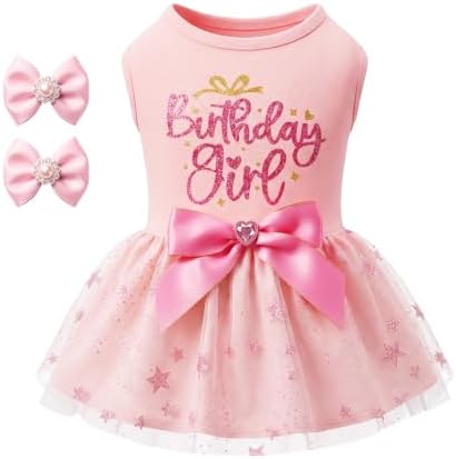 Dog Birthday Tulle Dress for Small Medium Large Dogs Girls Boys with Bow Hair Ties Princess Pet Clothes Cat Apparel by YAQUHO