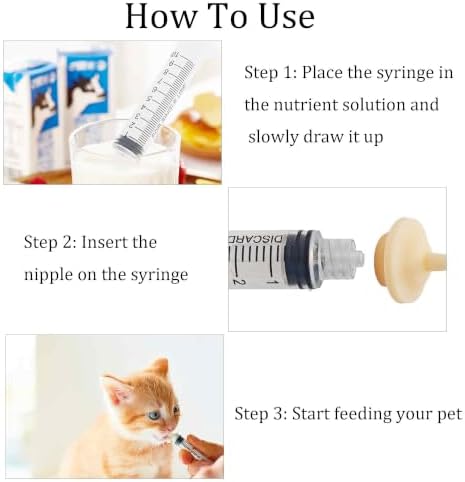 Pet Feeding Syringe with Soft Silicone Nipples, Newborn Nursing Feeder for Kittens, Puppies, Rabbits, Small Animals(10ml+30ml+2 Nipples) - Image 4