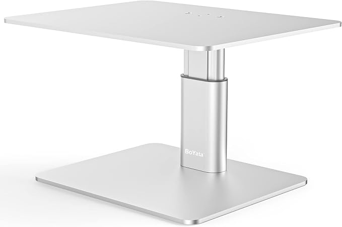 BoYata Monitor Riser Stand, Adjustable Height Metal Desktop Stand Storage Organizer Compatible with TV, PC, Laptop, Computer, iMac, and All Screen Display-Silver by Boyata