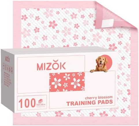 MIZOK Pink Puppy Pads with Adhesive Tabs Disposable Pee Pads 36x36in 100Ct by MIZOK