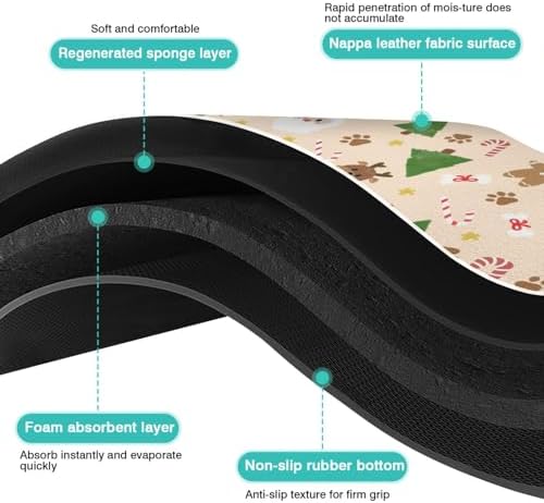 Christmas Dog Food & Water Mat, Paw Prints Santa Claus Snowman Xmas Pet Feeding Mat for Floor Non-Slip Waterproof, Super Absorbent Cat Bowl Mat, Easy to Clean Pet Placemat,24" × 32" - Image 6