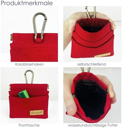 Raisingwell Dog Treat Pouch, Red Pocket Sized Pet Training Pouch, Cotton Fabric, Hand Free Dog Walking Bag with Carabiner, Self-Closing Pet Feed Snack Reward, for Puppy Travel or Outdoor Use - Image 3