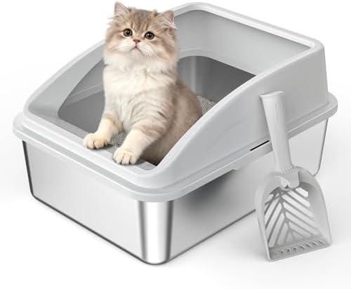 AIPERRO Stainless Steel Litter Box | Metal Kitty Litter Box with Lid by AIPERRO