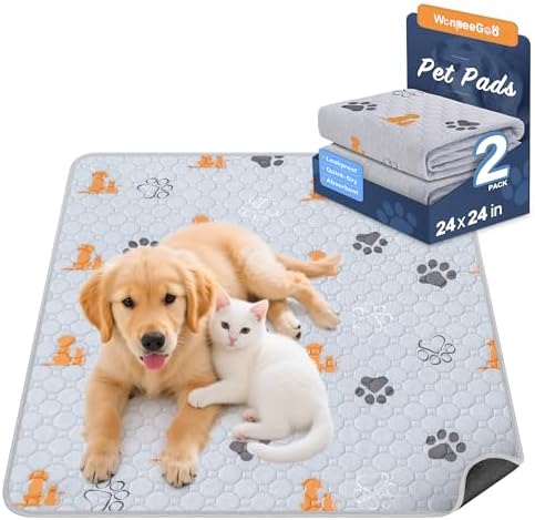 WanpeeGoo Washable Pee Pads for Dogs, Waterproof, 24 x 24 in, 2 Pack, Orng by WanpeeGoo