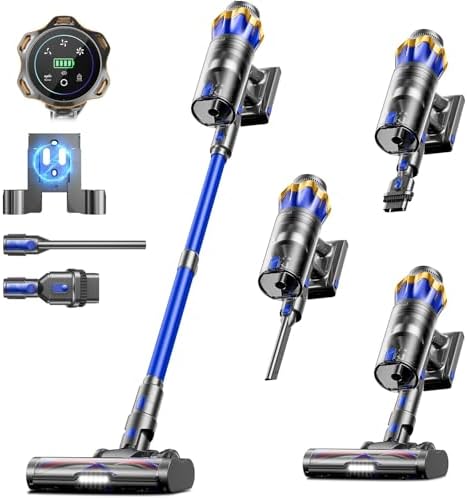 Cordless Vacuum Cleaner, Upgraded 650W 55KPA 70Mins Cordless Stick Vacuum Cleaner with Self-Standing and Touch Screen, Anti-tangle Wireless Vacuum, Vacuum Cleaners for Home/Pet Hair/Carpets/Floors by JELLYPIG