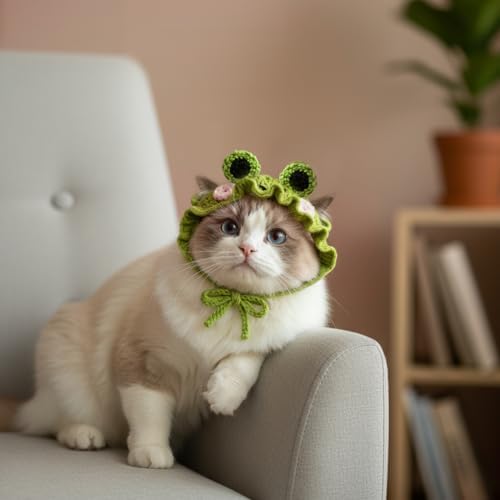 Cute Cat Hat Costume Suitable for 5 to16 lbs - Frog Cat Bonnet Head Circumference 11" or Less Cat Halloween Christmas Costumes Pet Photography Outfits - Image 6