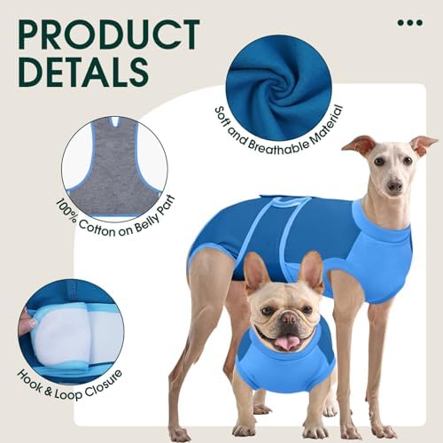 Kuoser Dog Recovery Suit, Female Male Spay Neuter Surgery Suit, Blue, S - Image 4