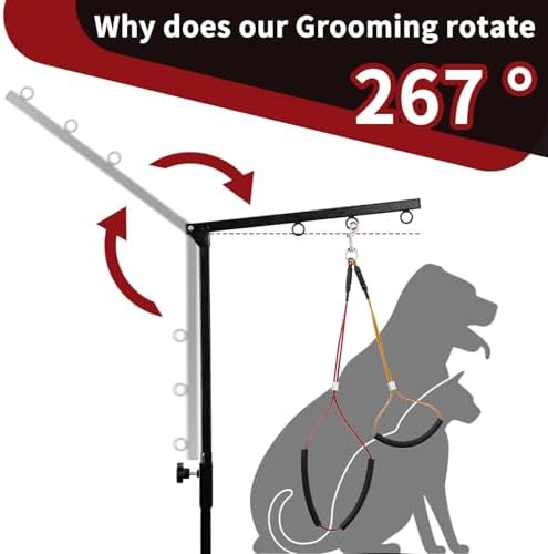 Dog Grooming Table Arm with Hammock - Adjustable Height, Pet Grooming Hammock, No Sit Haunch Holders, Loop Noose Heavy-Duty Clamp (Black) - Image 4