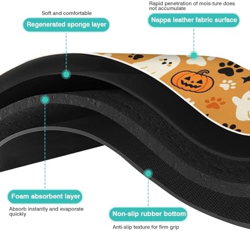 Halloween Dog Food & Water Mat, Orange Pumpkin Ghost Paw Prints Pet Feeding Mat for Floor Non-Slip Waterproof, Super Absorbent Cat Bowl Mat, Easy to Clean Pet Placemat,16" × 24" - Image 5