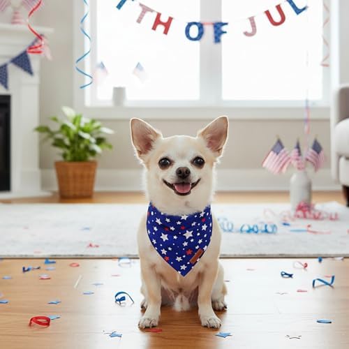 PTDECOR American Flag Dog Bandana Blue White Stars Paw Flag Patterns Designs 4th of July Pet Scarf Adjustable Patriotic Bandanas for Small Dogs Pets (Small) - Image 3