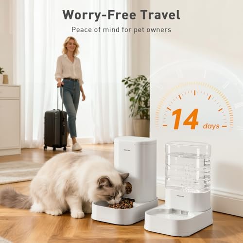 PAWGETHER® 2 Pack Gravity Cat Feeder and Water Dispenser No-Electricity 1 Gallon/3.5L Automatic Cat Feeder and Waterer Dog Water Bowl Dispenser Pet Food Dispenser Puppy Kitten Rabbits - Image 3