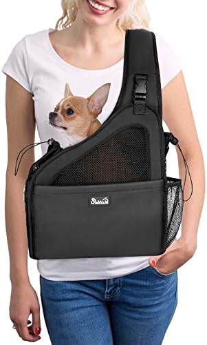 SlowTon Dog Sling Carrier, Hands Free Hard Bottom for Small Dogs up to 6 lb by SlowTon