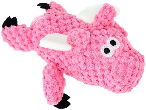 goDog Farm Friends Sitting Flying Pig Squeaky Dog Toy, Plush with Chew Guard Technology, Pink, Mini by goDog