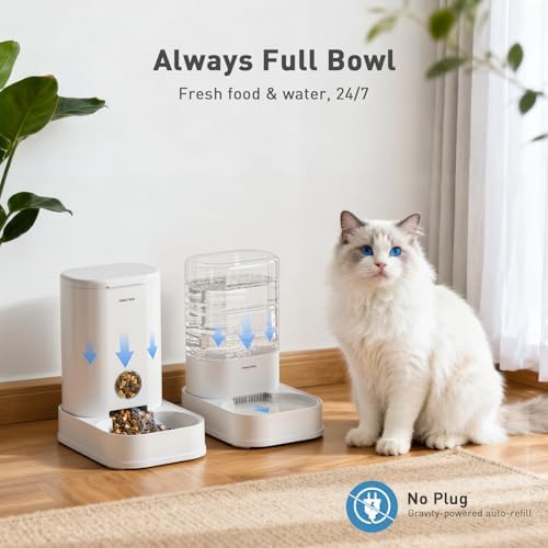 PAWGETHER® 2 Pack Gravity Cat Feeder and Water Dispenser No-Electricity 1 Gallon/3.5L Automatic Cat Feeder and Waterer Dog Water Bowl Dispenser Pet Food Dispenser Puppy Kitten Rabbits - Image 2