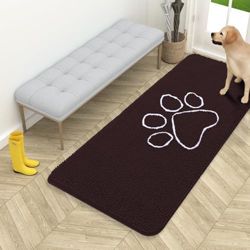 OLANLY Dog Door Mat for Muddy Paws 54x24, Paw Print Design Chenille Mud Mat by OLANLY