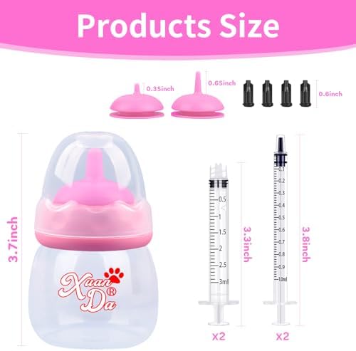 Pet Feeding Bottle and Syringes,60ml Nursing Bottle, 3 Sizes Nipples with Ventilation Valve Resistant Tearing Perfect for Puppies, Kittens, Small Wildlife (Pink) - Image 2