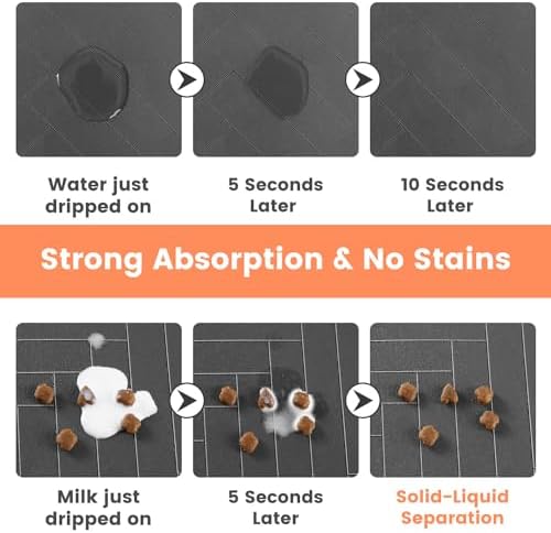 Pet Feeding Mat-Absorbent Pet Placemat for Food and Water Bowl, with Waterproof Rubber Backing, Quick Dry Water Dispenser Mat for Dog and Cat (32"x22", Black) - Image 2