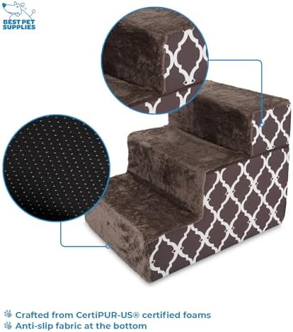 Best Pet Supplies Dog Stairs & Steps - Foam Steps for Small Dogs & Cats, Non-Slip Indoor Balanced Pet Step Support, Dog Ramp, No Assembly, Brown Lattice Print, Foldable 3-Step (16.5-inch Height) - Image 3