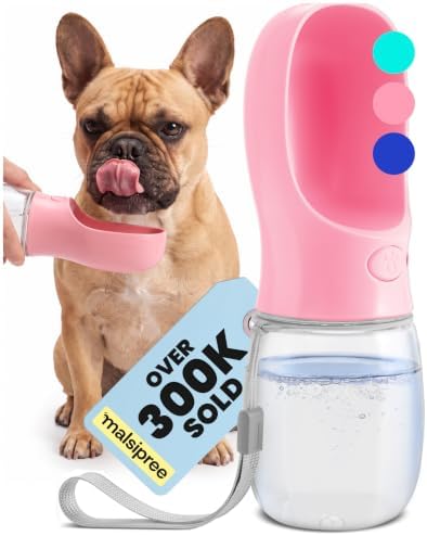 MalsiPree On the Go Dog Water Bottle - 12 oz Pink, Leak-Proof by MalsiPree
