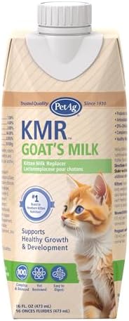 PetAg KMR Goat’s Milk Kitten Milk Replacer Liquid - 16 oz - Resealable - Ready-to-Feed Kitten Formula with Vitamins for Newborn Kittens to 1 year - Easy to Digest - Storable & Portable by PetAg