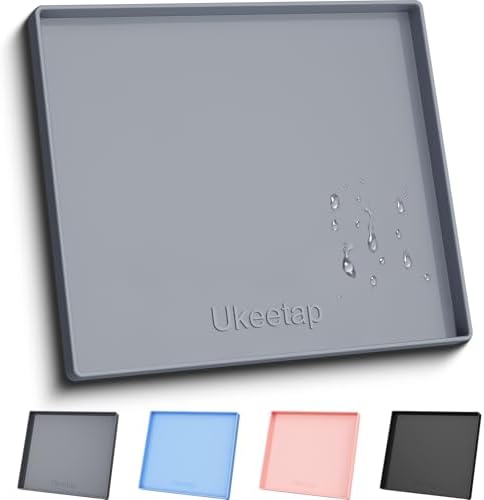 22" x 19" Extra Thick Silicone Mat Waterproof with Raised Edge, Gray by ukeetap