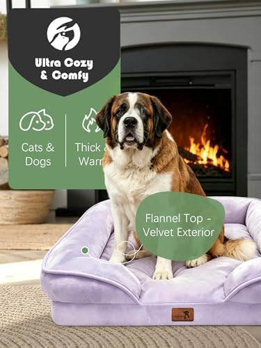Spotted Play Orthopedic Dog Bed with Sides - Sofa Beds for Extra Large Dogs, Supportive Foam Pet Couch Bed with Washable Removable Cover, Waterproof Lining and Non-Slip Bottom, Purple - XXL - Image 2