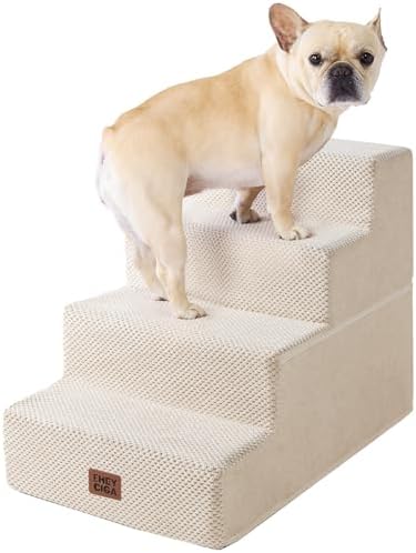EHEYCIGA Dog Stairs for Bed 18" H, 4-Step Dog Steps for High Bed, Beige by EHEYCIGA