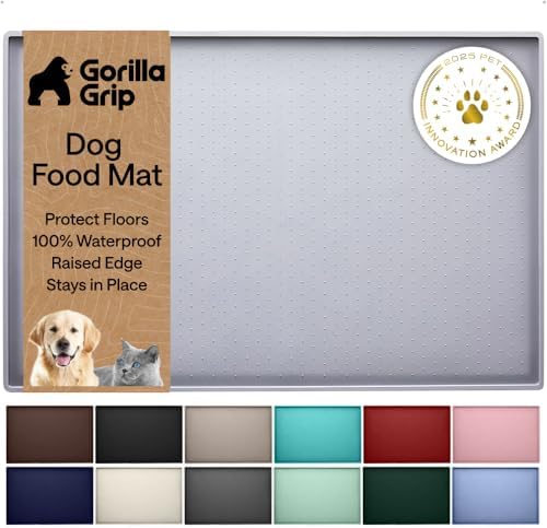 GORILLA GRIP Dog Food Mat, 100% Waterproof Silicone, 18.5x11.5 Light Gray by GorillaGrip