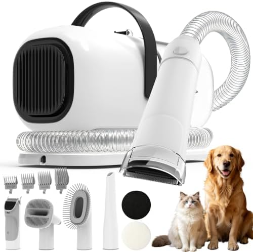 Dog Grooming Kit with Vacuum, 12000Pa Pet Electric Clipper & Cleaning Brush by AiRiOBO
