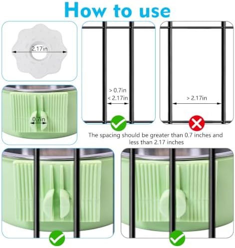 kathson Crate Dog Bowl, Removable Stainless Steel Hanging Pet Cage Bowl Food & Water Feeder Coop Cup for Cat, Puppy, Birds, Rats, Guinea Pigs (2 PCS, Size: M, Green and Pink) - Image 3