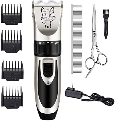 Highdas Dog Clippers for Grooming Low Noise, Cordless Electric Dog Grooming Kit Clippers Rechargeable, Quiet Dog Shaver, Pet Hair Trimmer Kit for Dogs & Cats (Silver) by HighdasDogGroomingKit