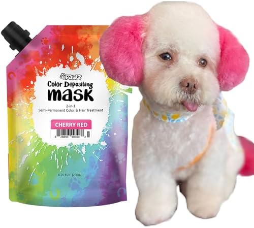 OPAWZ Pet Color Depositing Mask, 2-in-1 Semi-Permanent Dog Hair Dye and Hair Treatment, Pet Hair Dye for Dogs Cats and All Pets Can be Bathed (Cherry Red, 6.76 fl.oz / 200mL) by OPAWZ