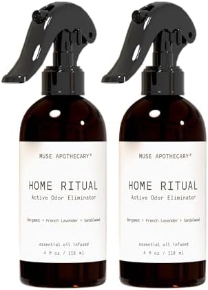 Muse Apothecary Home Ritual Active Odor Eliminator Spray - Furniture Deodorizer Spray & Bathroom Odor Eliminator for Home - Essential Oil Air Freshener - 4oz, Bergamot + French Lavender + Sandalwood by MuseApothecary