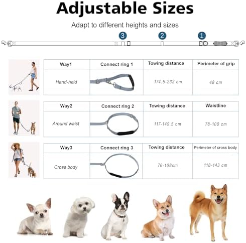 8.5ft Hands Free Dog Leash Adjustable for Medium Dogs, Grey - Image 4