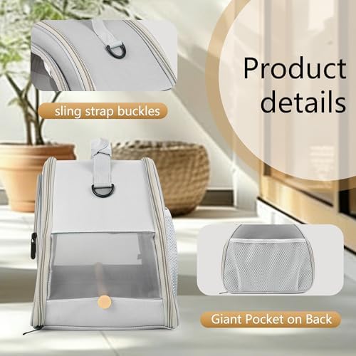Bird Carrier, Portable Small Bird Parrot Parakeet Carrier with Standing Perch and Stainless Steel Tray, Side Access Window Collapsible (Grey, Horizontal Perch) - Image 3