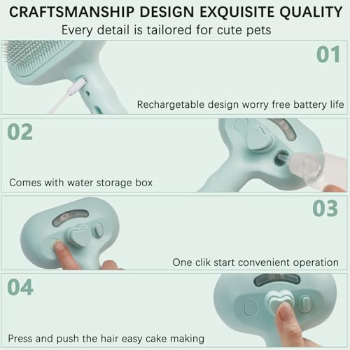 Pet Grooming Kit for Dogs & Cats – Self Cleaning Steam Brush with Cool Mist Spray, Nail Clippers, Flea Comb & 2 Waterless Shampoo Bottles – Quiet Deshedding Slicker Brush for Long & Short Haired Pets - Image 3