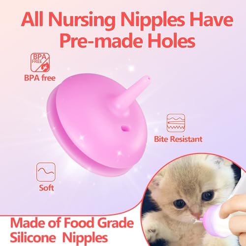 Pet Feeding Bottle,3 Pack Wide Mouth Angled Nursing Bottle, 3 Sizes Nipples with Ventilation Valve Resistant Tearing Perfect for Puppies, Kittens, Small Wildlife(Pink) - Image 5