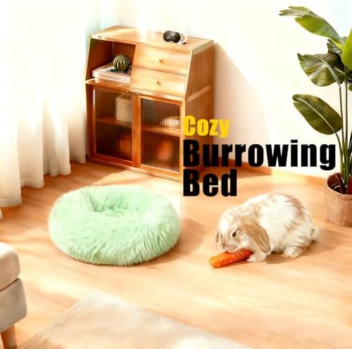 Bunny Rabbit Hideout Bed Small Animal Bedding Donut-Shaped Burrowing Pet Bed Soft and Warm Hideaway with Spandex and Fleece Bottoms Cozy Carrier, Cage Accessories - Image 5