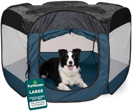 FurHaven Soft-Sided Dog & Cat Playpen, Portable Foldable Indoor & Outdoor Pet Playpen with Mesh Windows & Zippered Door, Sailor Blue, Large (Pack of 8) by FurHaven