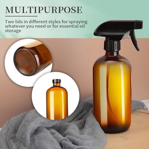 GIVAMEIHF 16oz Amber Glass Spray Bottles,2 Pack Glass Spray Bottles Refillable Empty Bottle with Adjustable Nozzle,Spray Bottle for Essential Oils,Cleaning,Pets,Hair Mister - Image 6