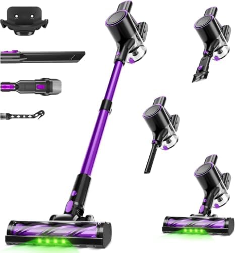 Cordless Vacuum Cleaner, 500W/40Kpa Vacuum Cleaners for Home, Stick Vacuum Cordless with LED Display, Anti-Tangle & Wall Mount, 8 in 1 Lightweight Vacuum for Hard Floors Pet Hair(Purple) by HONKIOfficial