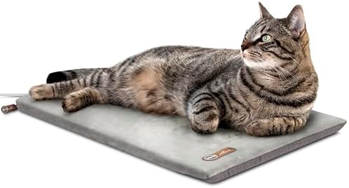 K&H Heated Cat Bed, Thermo-Kitty Mat Indoor, Safety Listed, 6W, Gray by KHPetProducts