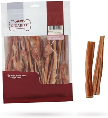 GigaBite Beef Esophagus Dog Treats - Natural Gullet Sticks for Dogs, High Protein Single Ingredient Dog Chews, Rawhide Free Dental Dog Treats for All Dog Breeds - Sticks (6 Inch), Pack of 25 by BestPetSuppliesLLC