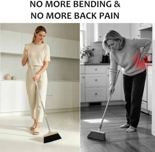 Broom and Dustpan Set with Long Handle, Light Weight Stainless Steel Poles Stand Upright Dustpans with Broom Combo for Home Kitchen Office Pet Dog Hair, Brown & Beige Color, 1-Pack - Image 3
