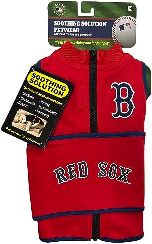 MLB Boston RED SOX Dog Anxiety Shirt Calming Soothing Vest, for Dogs & Cats with Anxiety, Fears, Fireworks, Loud Noises, Dark, Lonely Keeps Dogs Calm & Feeling Safe, Relaxing Jacket, Small by PETSFIRST